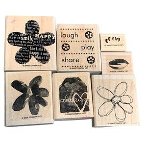 Stampin' Up! Rubber Stamp Set Flower & Inspirational Designs Wood-Mounted 7-Piec
